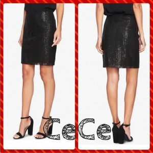 CECE Womens Black Knee Length sequin Pencil skirt Stripe Sequin Embellished 10